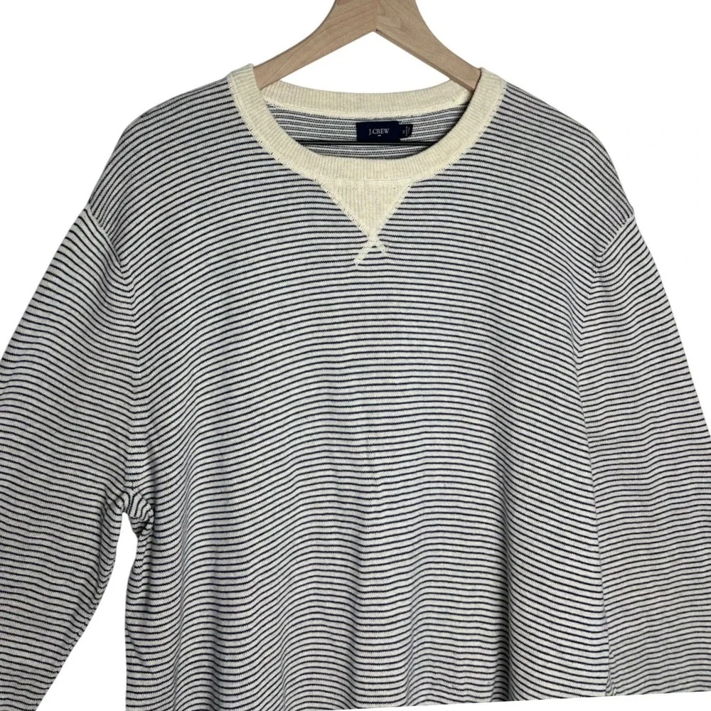 J Crew Mens Striped Crewneck Sweater‎ XL Beige Navy Cotton V-Neck - Picture 2 of 8
